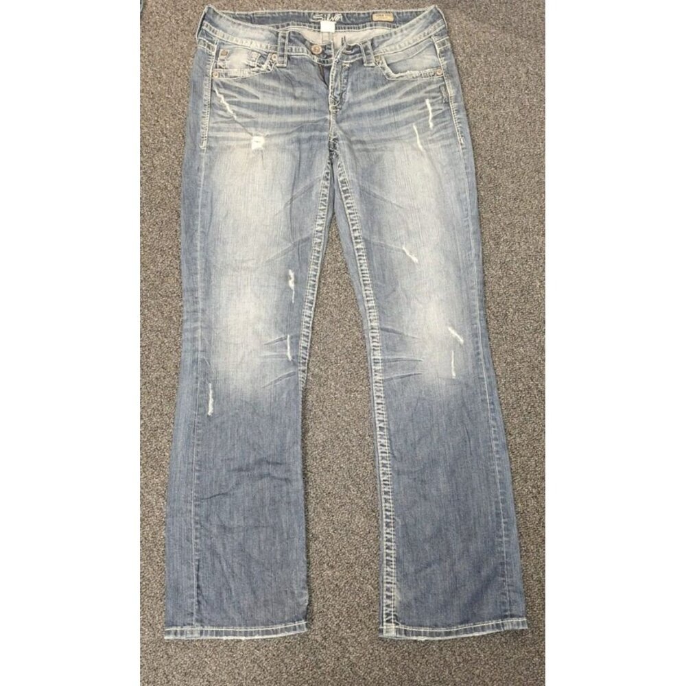 Silver Lola Straight Leg Jeans Women's 30x33 Curvy Fit Embellished Thick Stitch